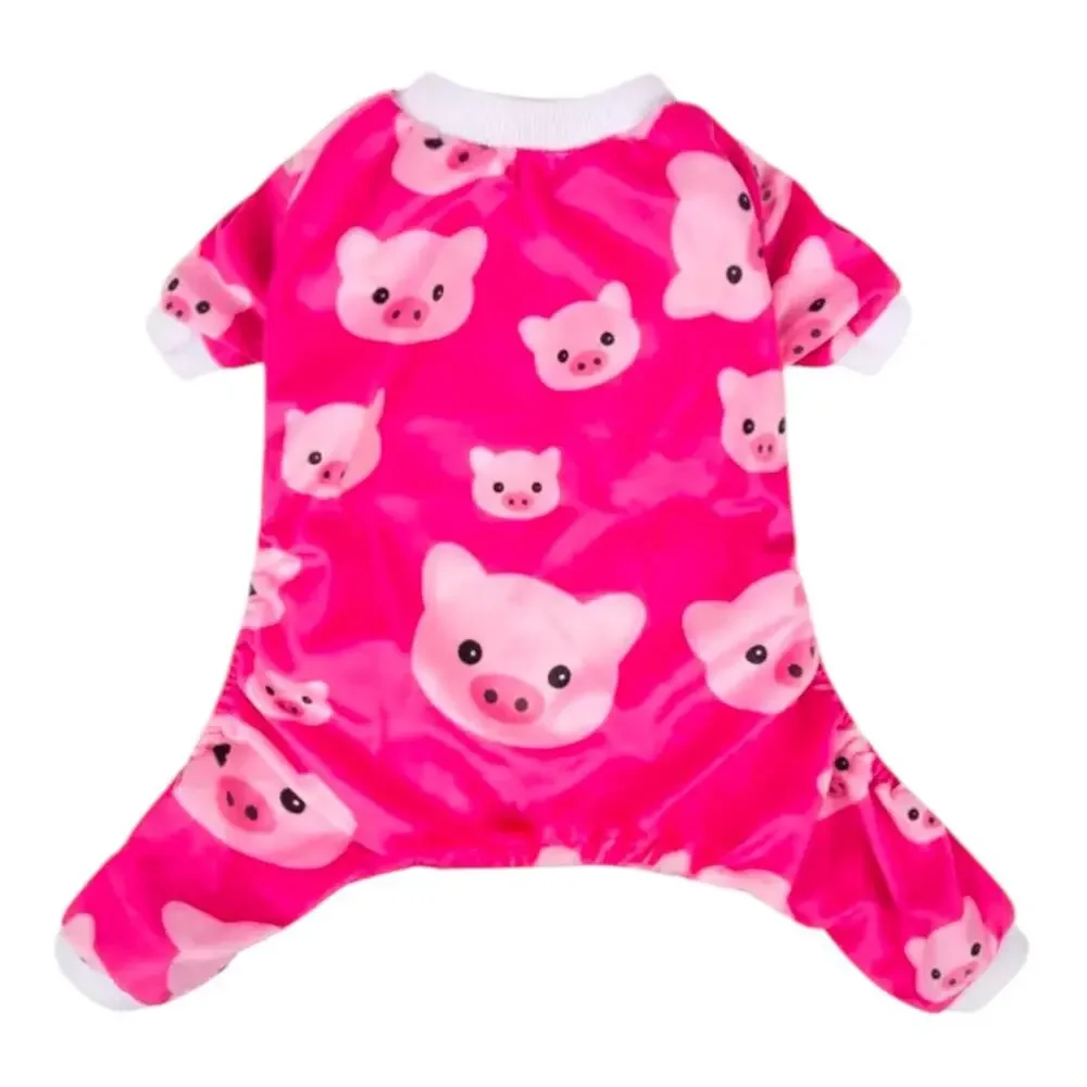 Cozy Pink Pig-Themed Dog Cat Pajamas Soft Stretchable Polyester Small Breeds XXL